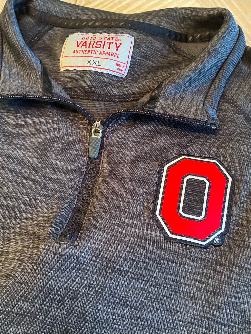 Ohio State Varsity Gray 1/4 Zip Pullover with Red O Patch